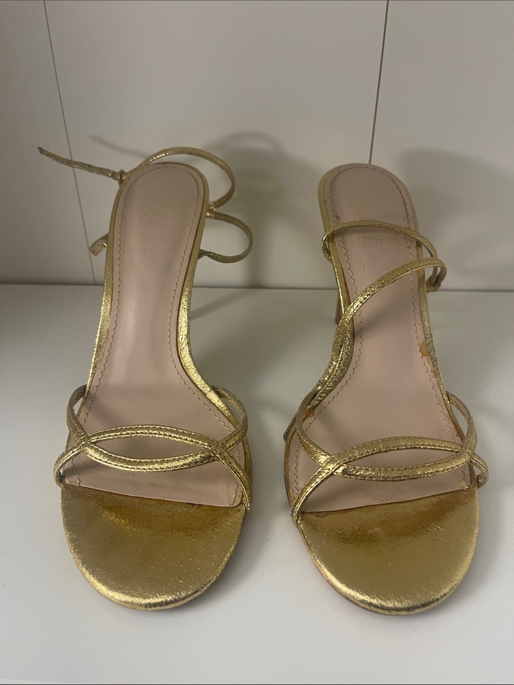 Zara Metallic Gold Strappy High-Heel Sandals